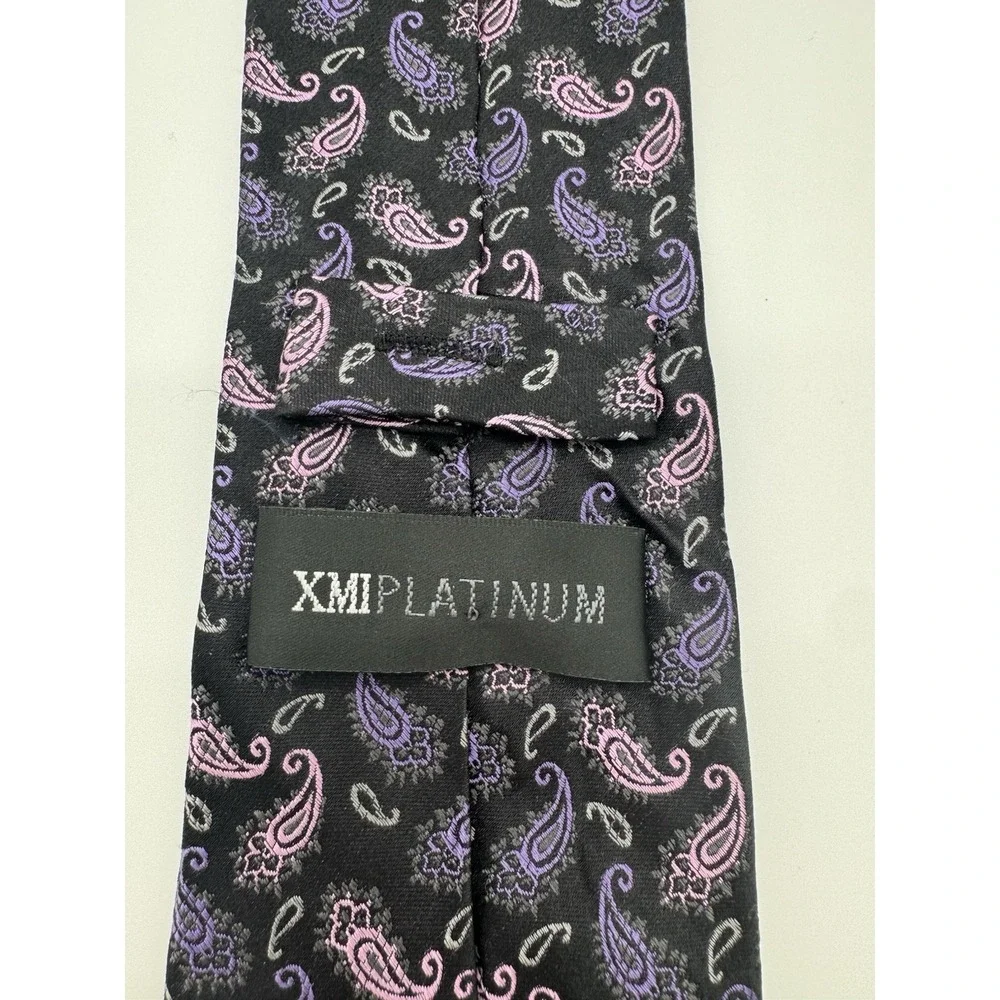 XMI Platinum Mens Tie Black‎ Purple Pink Paisley Silk Classic Width Neck Tie